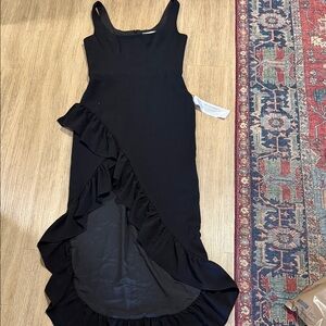 New Dress the Population Black Ruffled Asymmetric Maxi Dress L